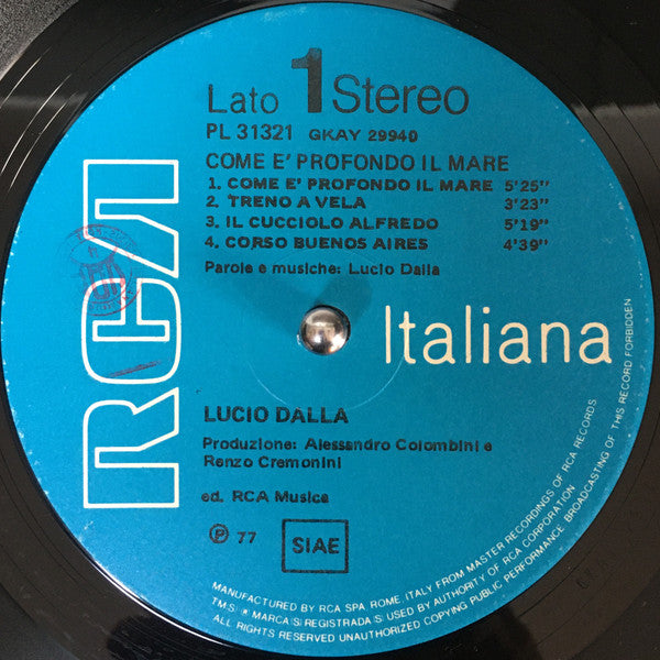 Lucio Dalla : Come È Profondo Il Mare (LP, Album)