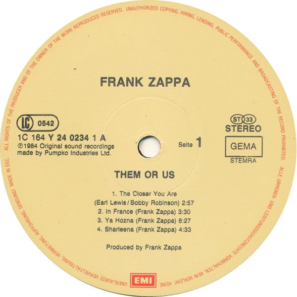 Frank Zappa ~ Them Or Us (Vinyl) - Djungel & Jazz