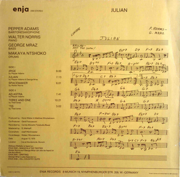 Pepper Adams ~ Julian (Vinyl) - Djungel & Jazz