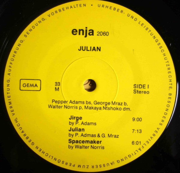Pepper Adams ~ Julian (Vinyl) - Djungel & Jazz
