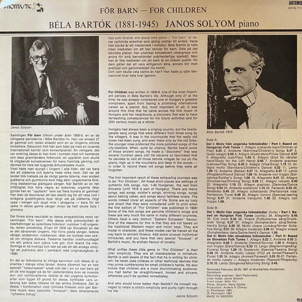 Béla Bartók, Janos Solyom ~ För Barn - For Children (Vinyl) - Djungel & Jazz