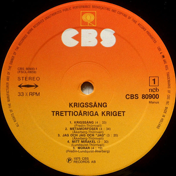 Trettioåriga Kriget ~ Krigssång (Vinyl) - Djungel & Jazz