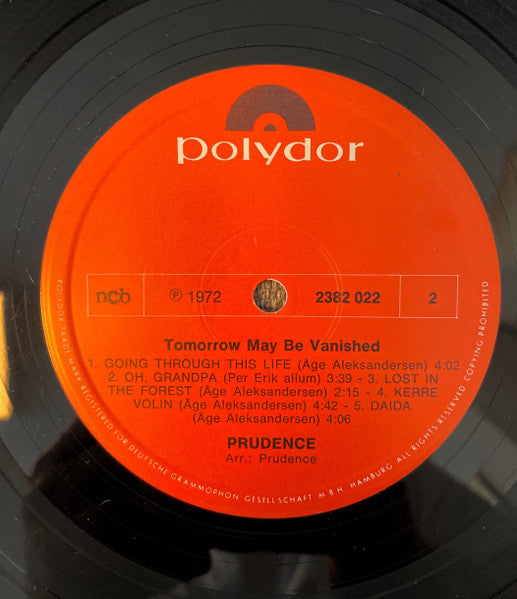 Prudence ~ Tomorrow May Be Vanished (Vinyl) - Djungel & Jazz