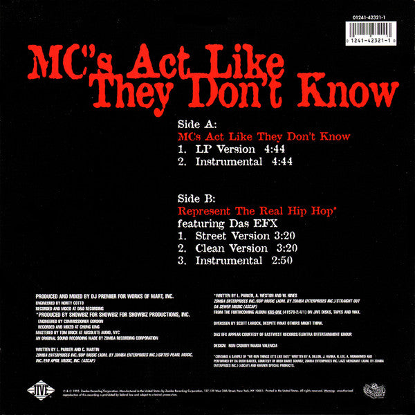 KRS ONE ~ MC's Act Like They Don't Know (Vinyl) - Djungel & Jazz