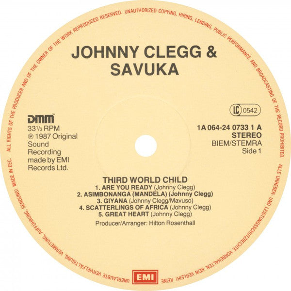 Johnny Clegg & Savuka : Third World Child (LP, Album, Gat)