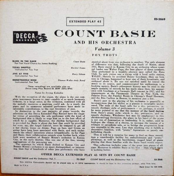 Count Basie Orchestra ~ Count Basie And His Orchestra Vol. 3 (Vinyl) - Djungel & Jazz