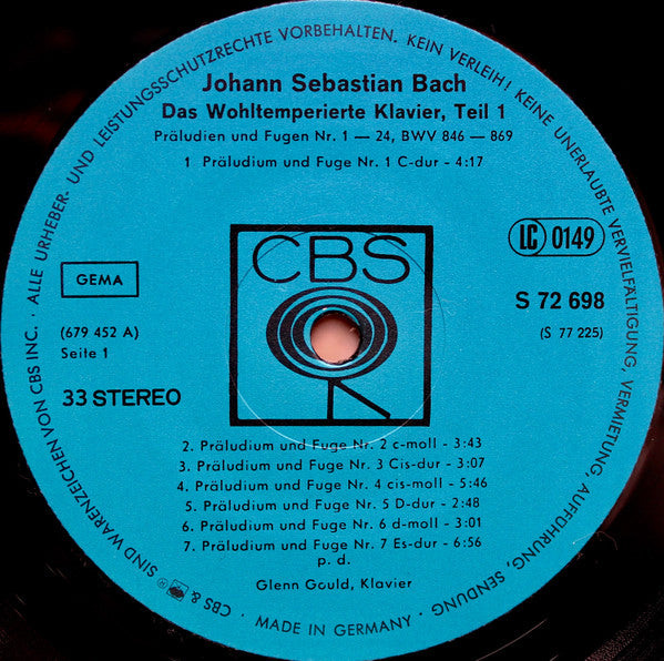Johann Sebastian Bach - Glenn Gould ~ Das Wohltemperierte Klavier, Teil 1, Präludien Und Fugen Nr. 1-24 BWV 846-869 (Vinyl) - Djungel & Jazz