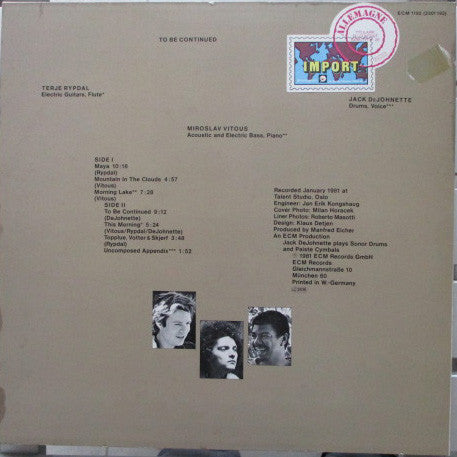 Terje Rypdal, Miroslav Vitous, Jack DeJohnette ~ To Be Continued (Vinyl) - Djungel & Jazz