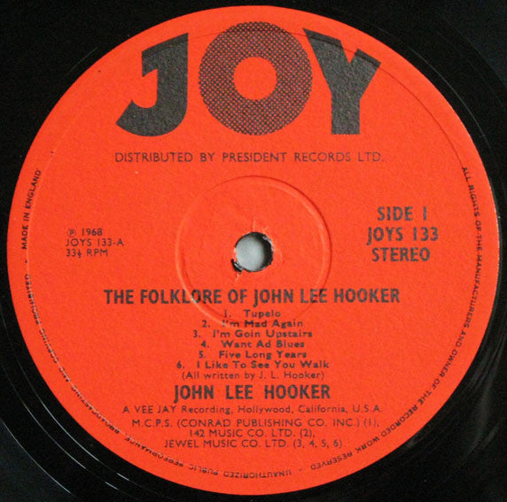John Lee Hooker : The Folk Lore Of John Lee Hooker (LP, Album, RE)