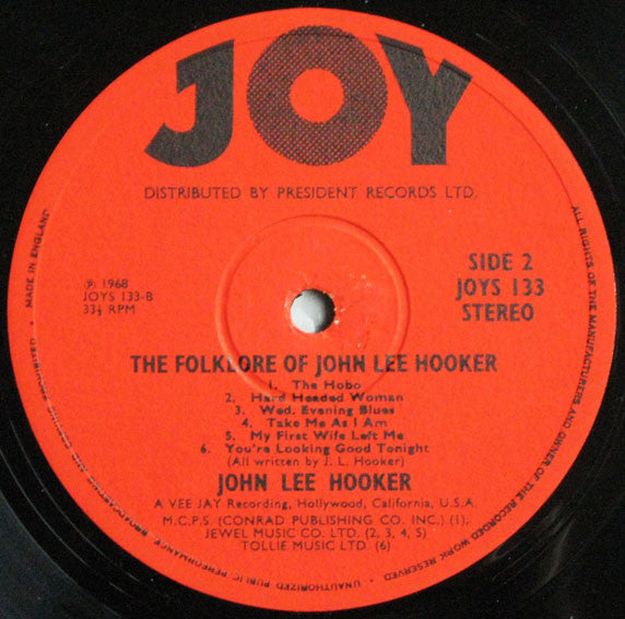 John Lee Hooker : The Folk Lore Of John Lee Hooker (LP, Album, RE)