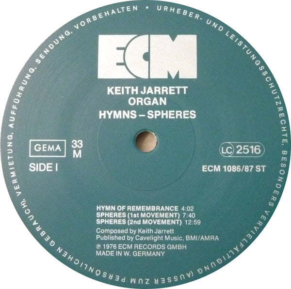 Keith Jarrett : Hymns Spheres (2xLP, Album, Gat)