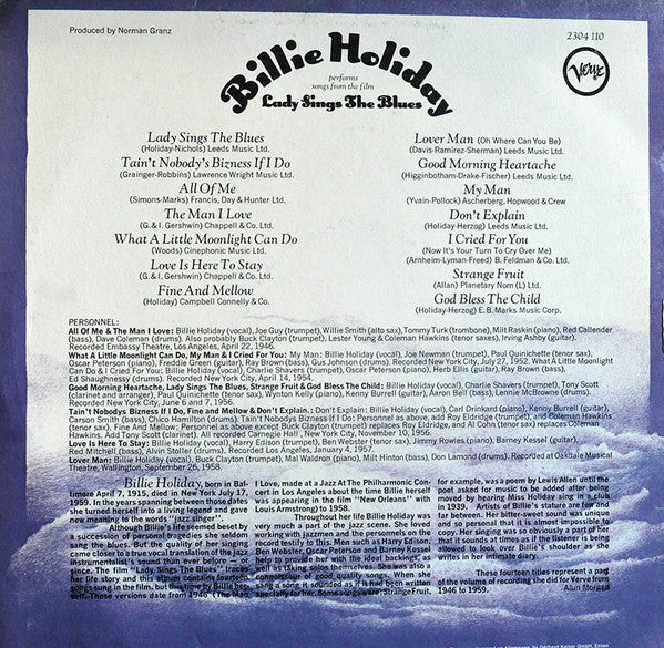 Billie Holiday ~ Lady Sings The Blues (Vinyl) - Djungel & Jazz