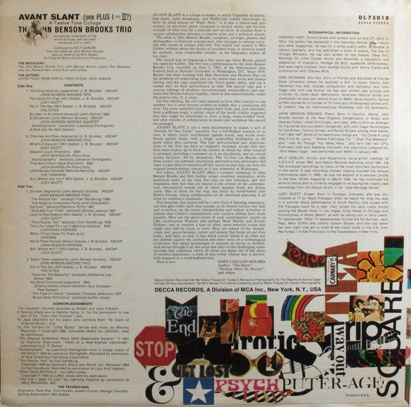 John Benson Brooks Trio ~ Avant Slant (One Plus 1 = II) (Vinyl) - Djungel & Jazz
