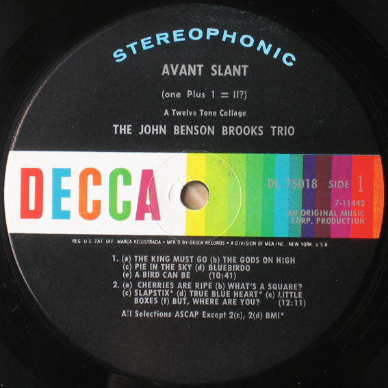 John Benson Brooks Trio ~ Avant Slant (One Plus 1 = II) (Vinyl) - Djungel & Jazz