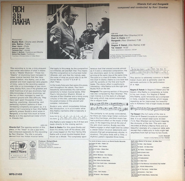 Buddy Rich And Alla Rakha ~ Rich À La Rakha (Vinyl) - Djungel & Jazz
