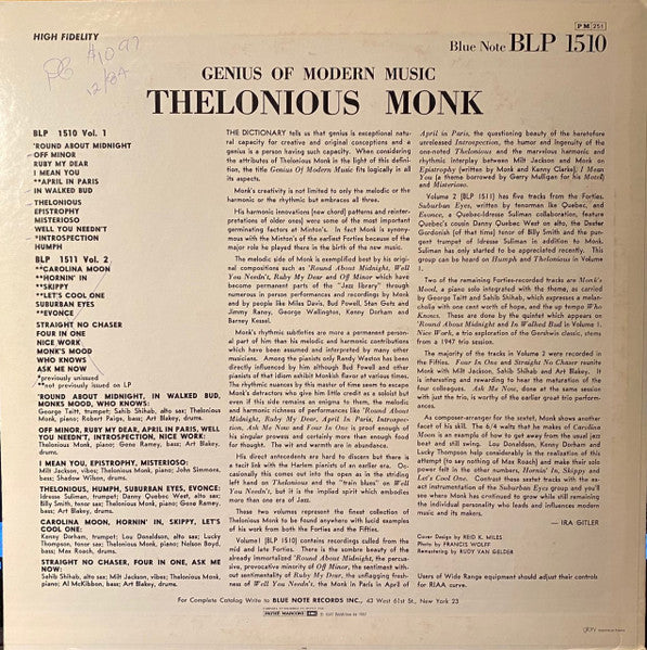 Thelonious Monk : Genius Of Modern Music Vol 1 (LP, Comp, Mono, RE)