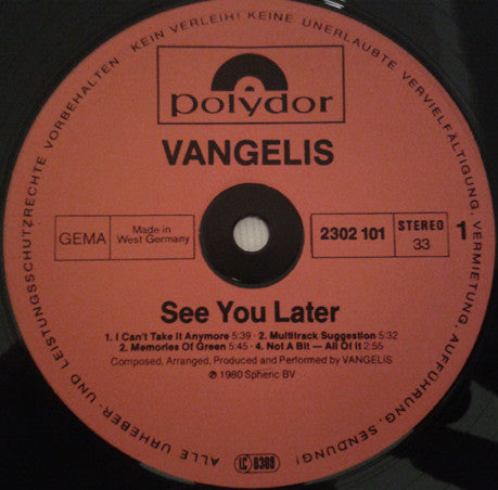 Vangelis ~ See You Later (Vinyl) - Djungel & Jazz
