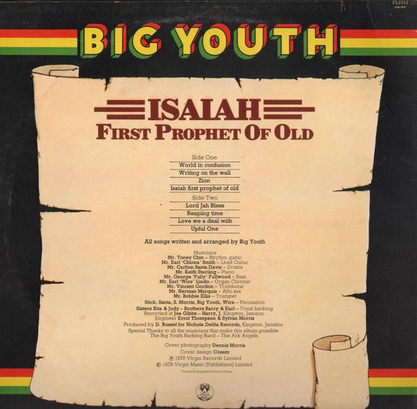 Big Youth : Isaiah - First Prophet Of Old (LP, Album)