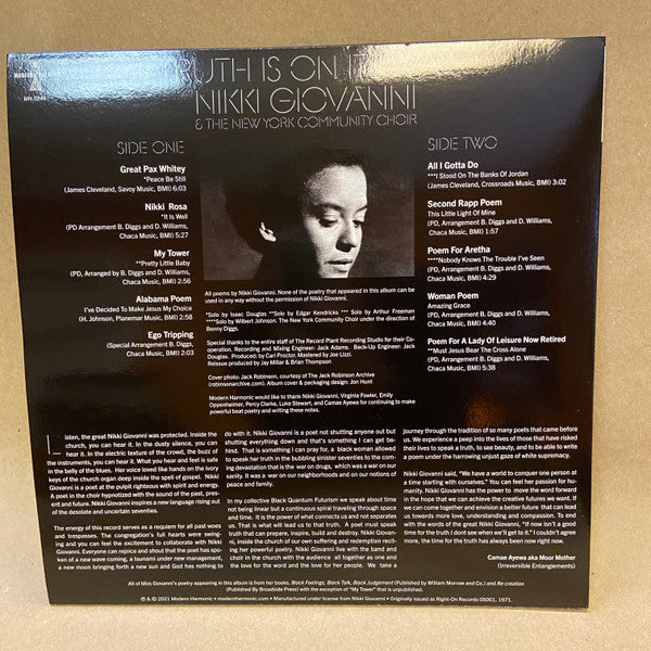 Nikki Giovanni And The New York Community Choir ~ Truth Is On Its Way (Vinyl) - Djungel & Jazz