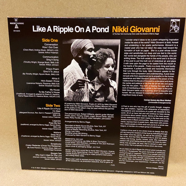 Nikki Giovanni And The New York Community Choir ~ Like A Ripple On A Pond (Vinyl) - Djungel & Jazz