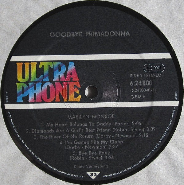 Marilyn Monroe ~ Goodbye, Primadonna (Vinyl) - Djungel & Jazz