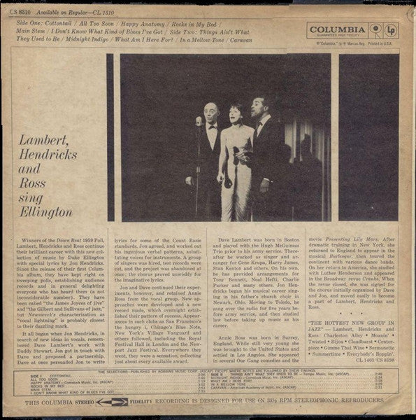 Lambert, Hendricks & Ross With The Ike Isaacs Trio ~ Sing Ellington (Vinyl) - Djungel & Jazz