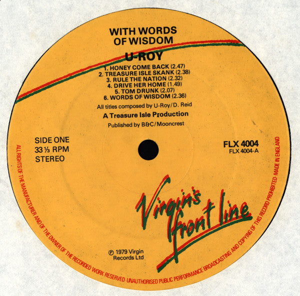 U-Roy : With Words Of Wisdom (LP, Album, RE)