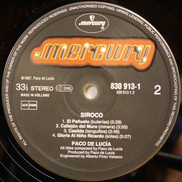 Paco De Lucia* : Siroco (LP, Album)