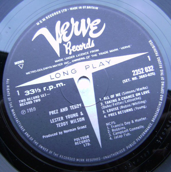 The Lester Young-Teddy Wilson Quartet ~ Prez & Teddy (Vinyl) - Djungel & Jazz