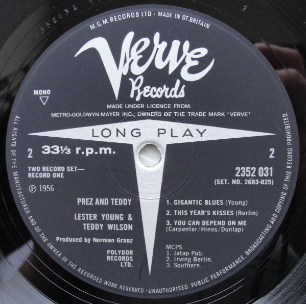 The Lester Young-Teddy Wilson Quartet ~ Prez & Teddy (Vinyl) - Djungel & Jazz