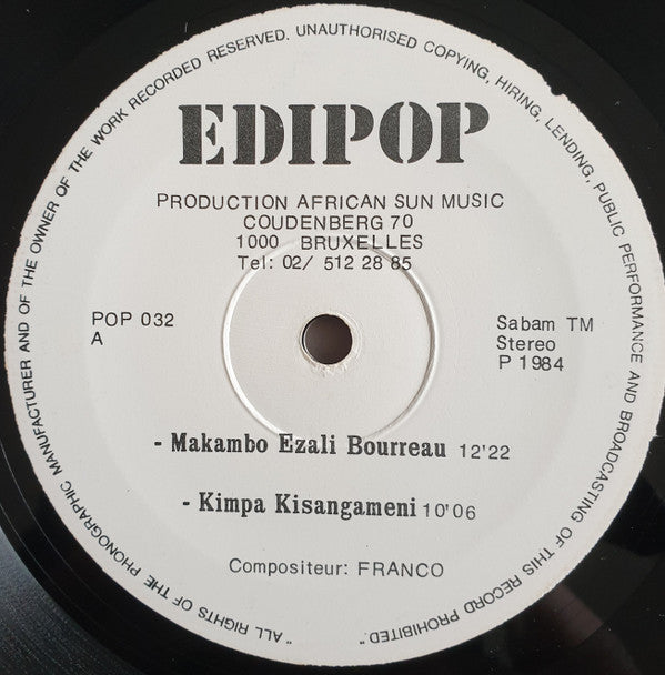 Franco Et Orchestre T.P.O.K. Jazz ~ Chez Rythmes Et Musiques A Paris (Vinyl) - Djungel & Jazz