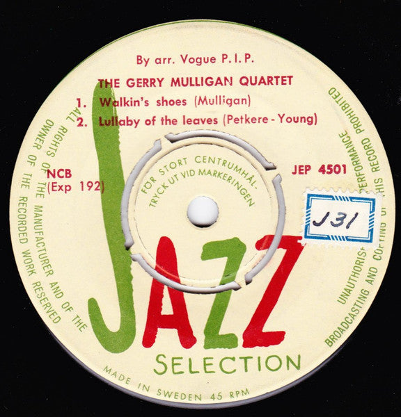 Gerry Mulligan Quartet ~ Gerry Mulligan Quartet (Vinyl) - Djungel & Jazz