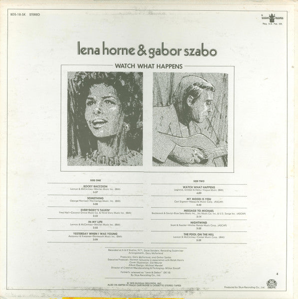 Lena Horne & Gabor Szabo : Watch What Happens (LP, Album, RE)