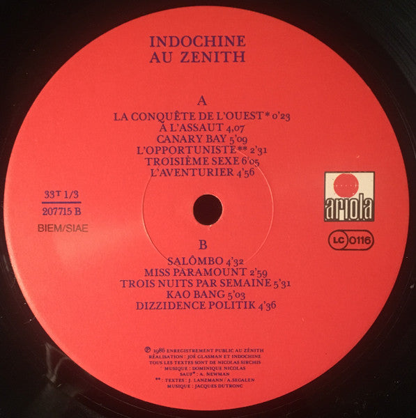 Indochine ~ Au Zenith (Vinyl) - Djungel & Jazz