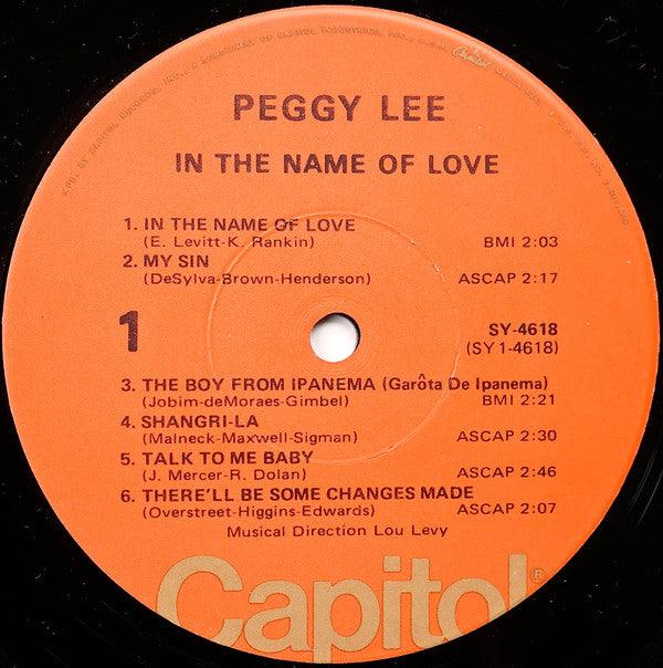 Peggy Lee ~ In The Name Of Love (Vinyl) - Djungel & Jazz