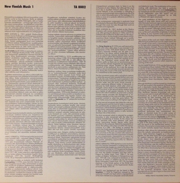 Erkki Jokinen, Jarmo Sermilä, Tauno Marttinen ~ New Finnish Music 1 (Vinyl) - Djungel & Jazz