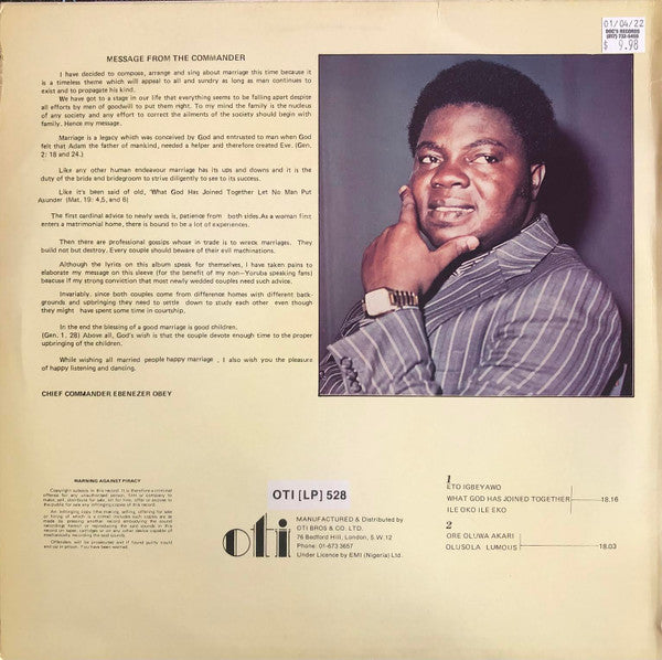 Chief Commander Ebenezer Obey & His Inter-Reformers Band : What God Has Joined Together (LP, Album)