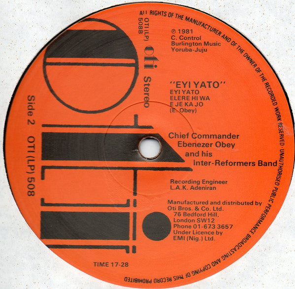 Chief Commander Ebenezer Obey & His Inter-Reformers Band ~ Eyi Yato (Vinyl) - Djungel & Jazz
