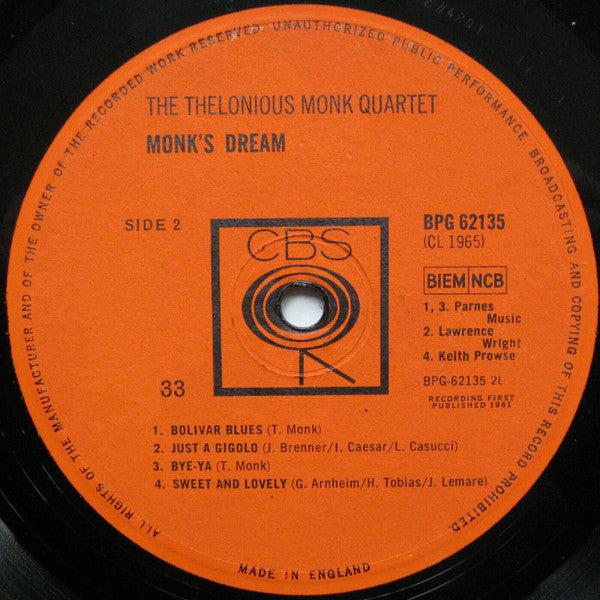 The Thelonious Monk Quartet ~ Monk's Dream (Vinyl) - Djungel & Jazz