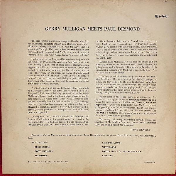 Gerry Mulligan Meets Paul Desmond ~ Gerry Mulligan Meets Paul Desmond (Vinyl) - Djungel & Jazz