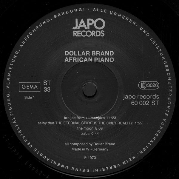 Dollar Brand ~ African Piano (Vinyl) - Djungel & Jazz