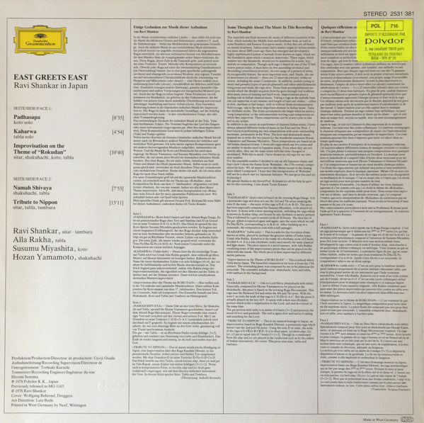 Ravi Shankar : East Greets East (LP, Album, RE)