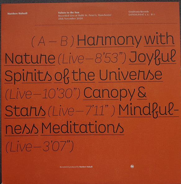 Matthew Halsall ~ Salute To The Sun (Live At Hallé St. Peter's) (Vinyl) - Djungel & Jazz