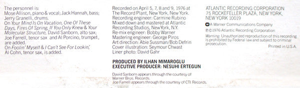 Mose Allison ~ Your Mind Is On Vacation (Vinyl) - Djungel & Jazz