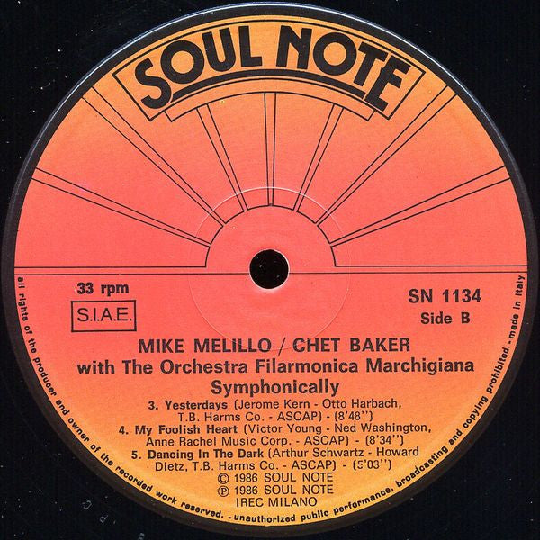 Mike Melillo / Chet Baker ~ Symphonically (Vinyl) - Djungel & Jazz