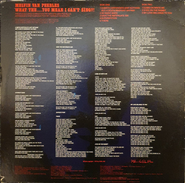 Melvin Van Peebles : What The . . . . You Mean I Can't Sing?! (LP, Album, PRC)
