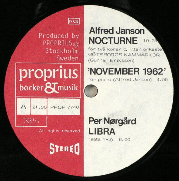 Ingolf Olsen, Göteborgs Kammarkör, Per Nørgård, Alfred Janson ~ Nocturne / November 1962 / Libra (Vinyl) - Djungel & Jazz