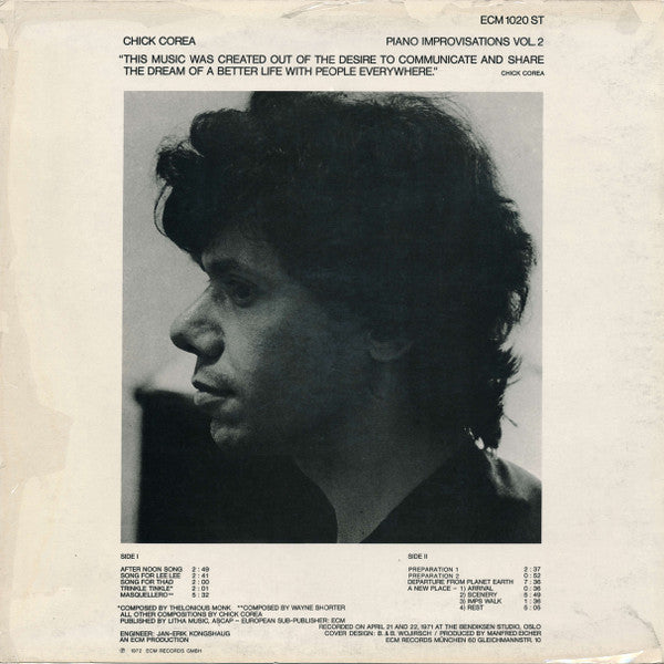 Chick Corea : Piano Improvisations Vol. 2 (LP, Album, Dar)