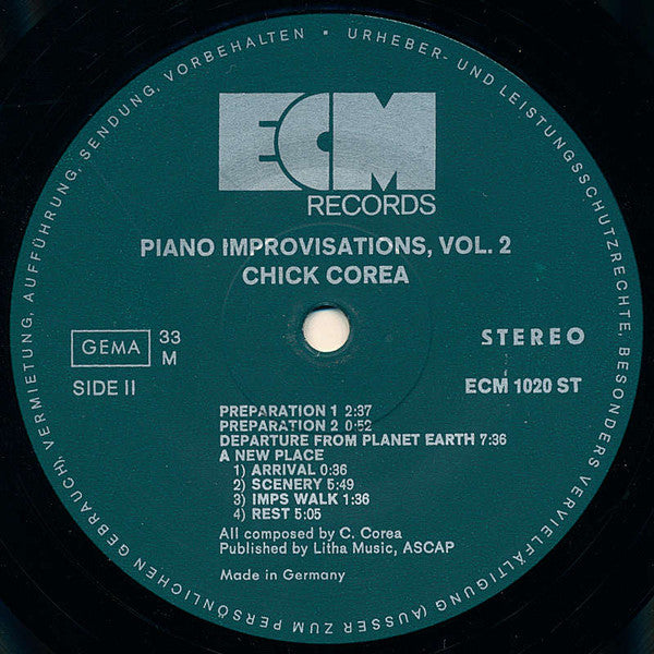 Chick Corea : Piano Improvisations Vol. 2 (LP, Album, Dar)