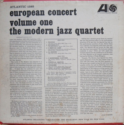 The Modern Jazz Quartet ~ European Concert : Volume One (Vinyl) - Djungel & Jazz